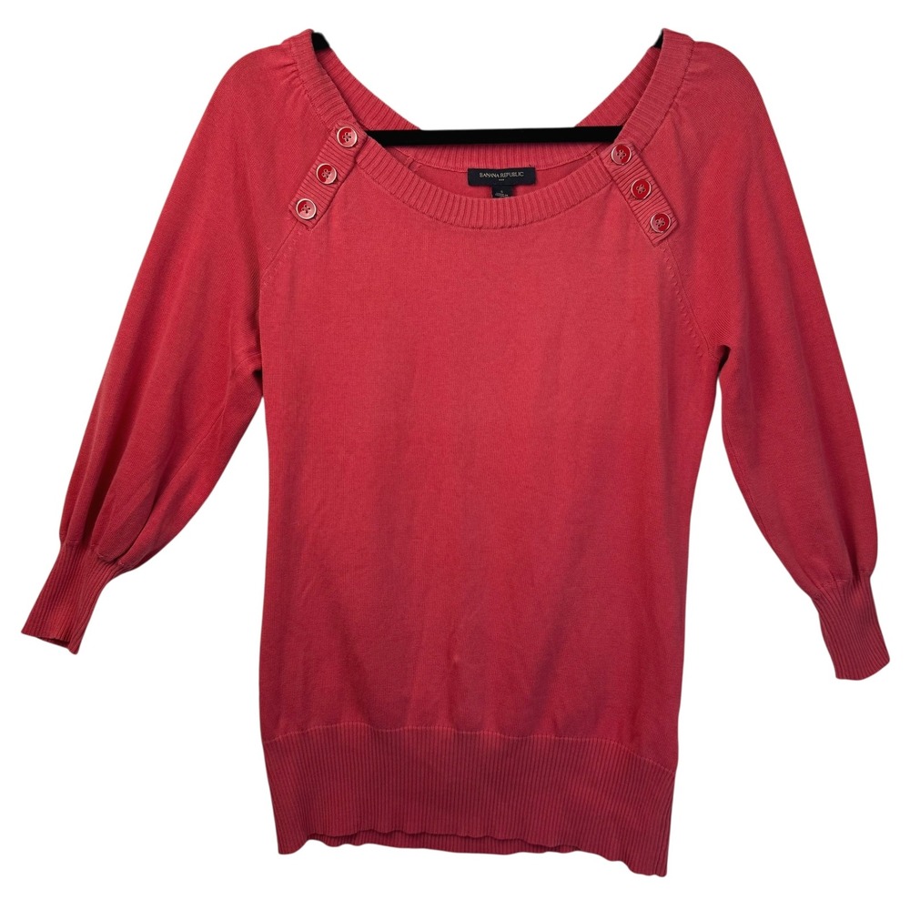 Banana Republic Sweater Womens Small‎ Coral Pink Cotton 3/4 Sleeve Lightweight